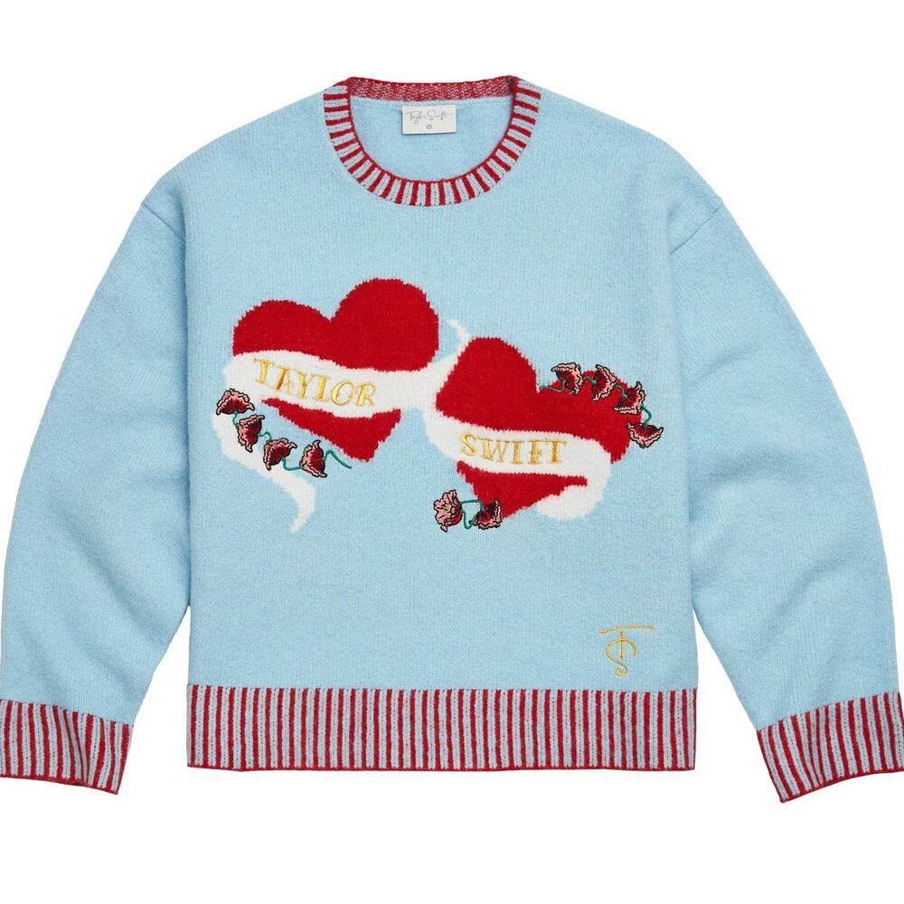 Taylor Swift Blue Sweater Hearts TS Logo 2XL - Picture 2 of 13